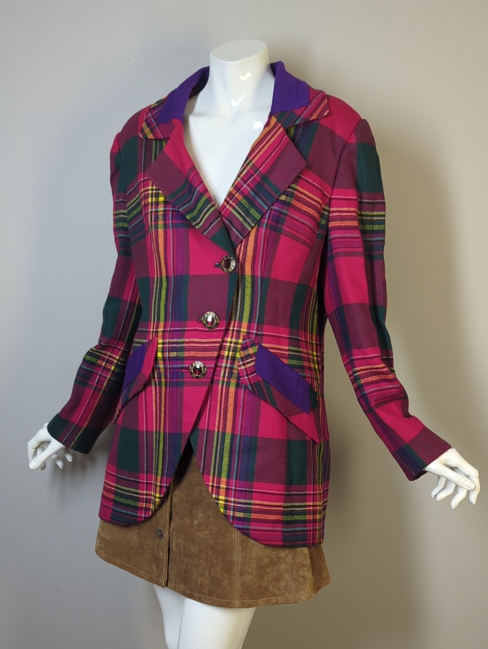 Vintage Plaid Tailored Women's Blazer Jacket Red Green Holiday Medium
